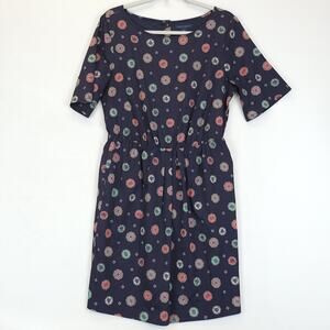 Tommy Hilfiger Short Dress Geo Print Women L Blue Elastic Waist Pockets Causal